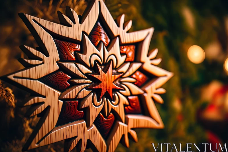 Intricate Wooden Snowflake Christmas Tree Ornament AI Image