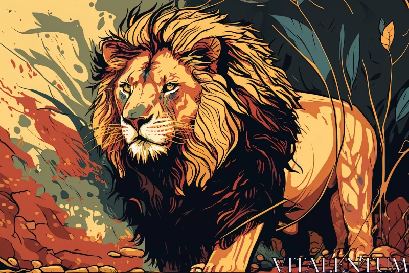 Romanticized Wilderness: Majestic Lion Vector Art AI Image