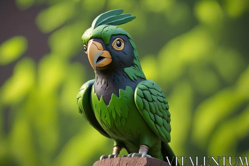 Green Parrot Statue: A Blend of Cartoon Realism and Muralism AI Image