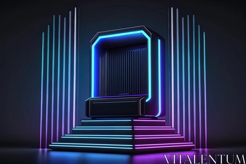 AI ART Neon-Lit Throne in Dark Backdrop: A Fusion of Futurism and Victorian Elegance