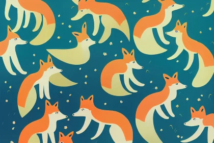 Playful Foxes in Dreamlike Imagery on Blue Background