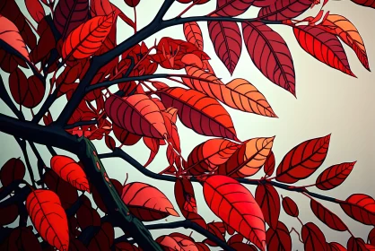 Sunlit Red Leaves in Indonesian Pop Art Style AI Image