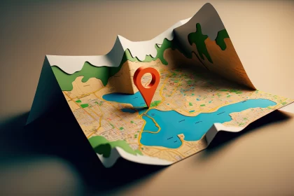 Vintage style 3D Map with Marker - Digitally Enhanced Travel Concept AI Image