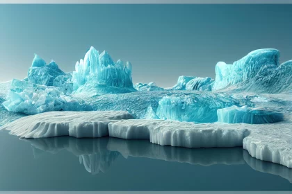 3D Atmospheric Iceberg Landscape in Frozen Lake