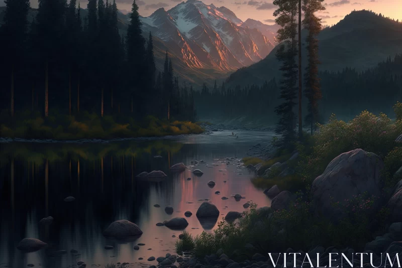 Breathtaking Mountain Scenery at Dusk - Tonalist Style AI Image