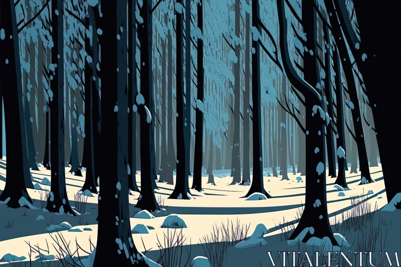 Graphic Novel Style Snowy Forest Illustration AI Image