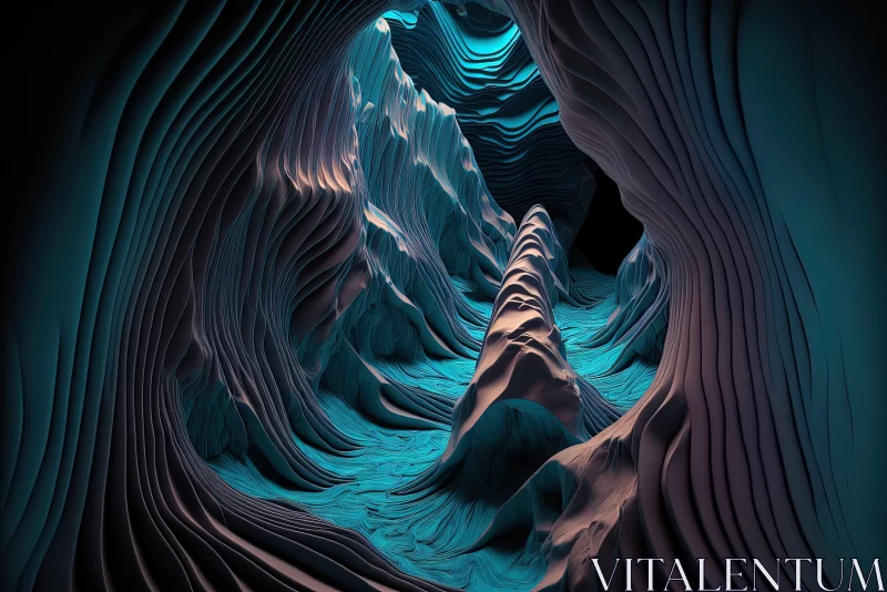 Abstract 3D Cave: A Surreal Exploration in Cyan and Beige AI Image