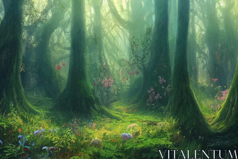Fantasy Forest - A Whimsical Naturalistic Depiction AI Image