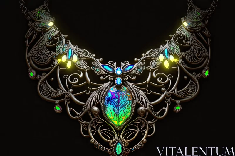 Fantasy Inspired Luminous Necklace with Green and Blue Lights AI Image