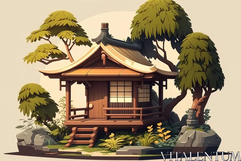 Japanese Style House in Cartoonish Cityscape AI Image