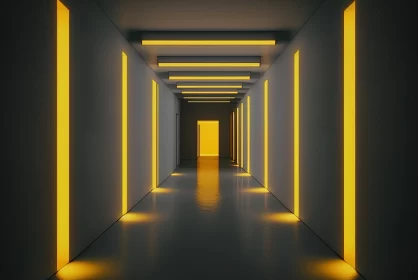 Yellow-Lit Interior Hallway - A Study of Light and Minimalism
