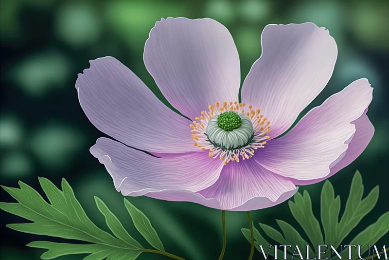 Purple Poppy Illustration with Green Background AI Image