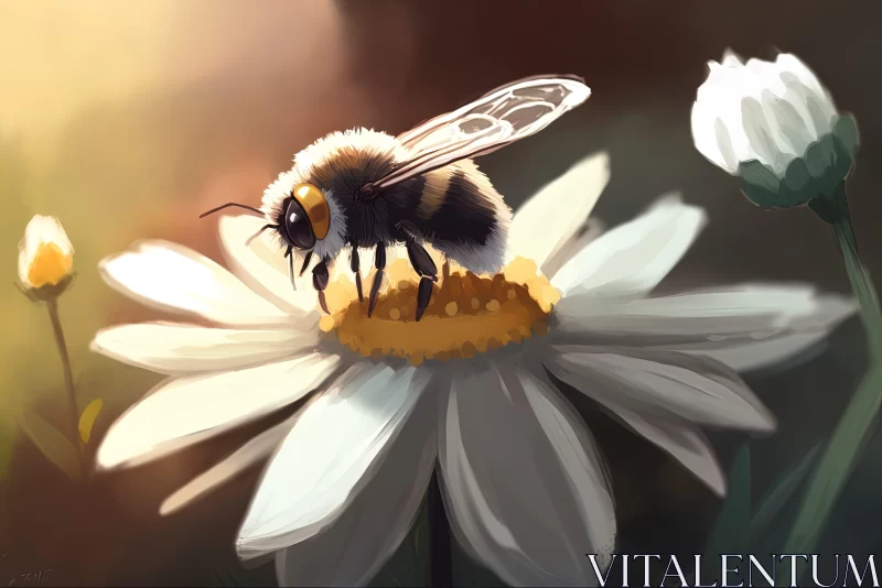 Bee on Daisy in Sunlight - A Masterpiece of 2D Game Art AI Image