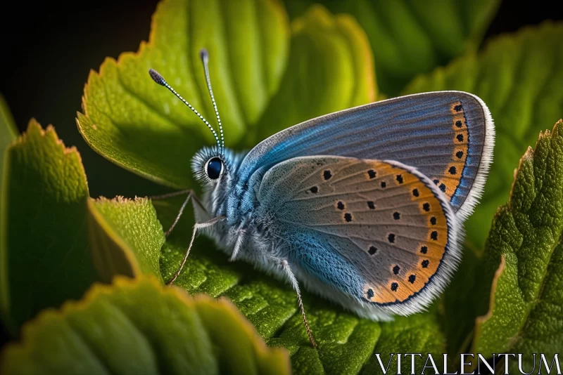 Blue Butterfly on Leaf - A Study in Natural Detailing AI Image