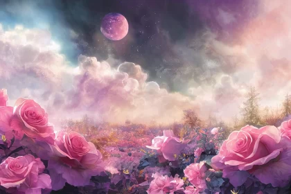 Fantasy-Inspired Art: Pink Roses in Multicolored Landscapes