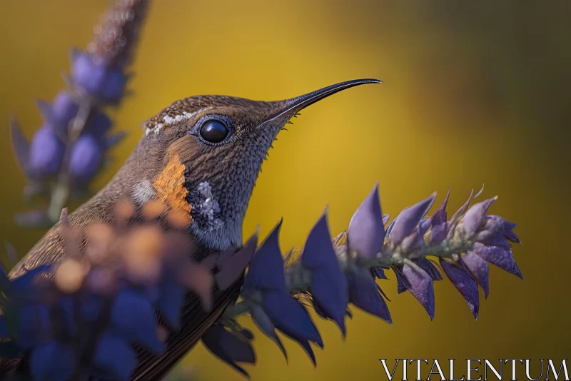 Hummingbird Perched on Purple Flower: An Ultraviolet Colorscape AI Image