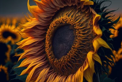 Nature-inspired Sunflower in Dark Field - Realistic Organic Forms