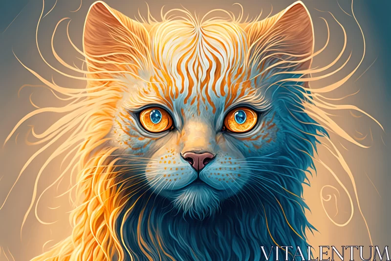 Fantasy Art: Detailed Illustration of an Orange Cat with Blue Eyes