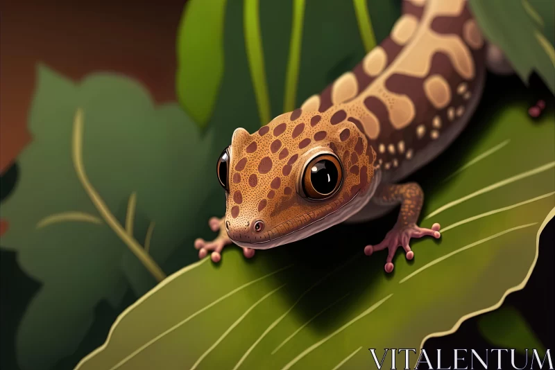 Gecko on Leaf: A Traditional Vietnamese Animalier Artwork AI Image
