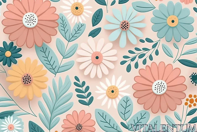 Pastel Floral Background with Cartoonish Features AI Image