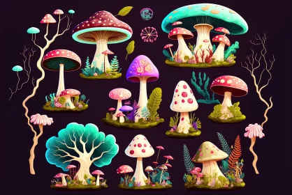 Psychedelic Mushroom Mural in Kimoicore Style AI Image