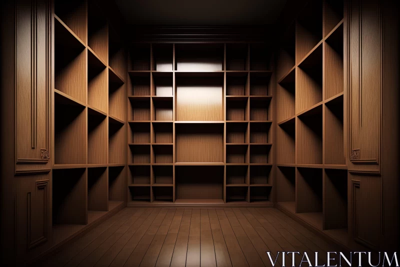 Vintage-Styled Empty Room with Wooden Bookcases: A Matte Photo AI Image