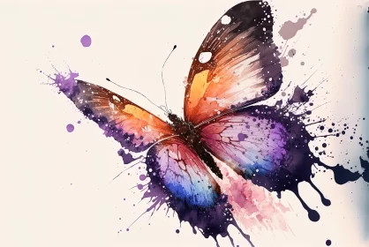 Watercolor Butterfly Artwork in Light Purple and Dark Amber AI Image