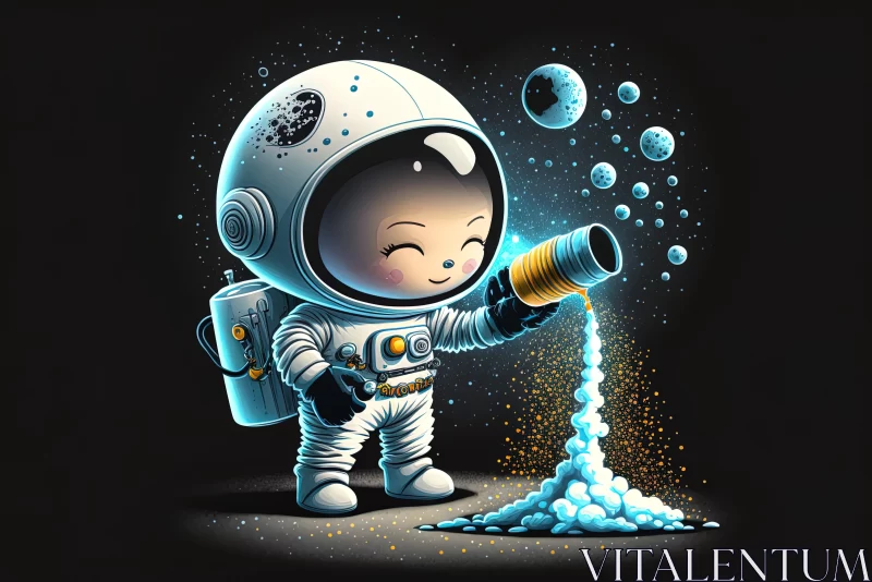 Astronaut's Lunar Walk - Cartoon Illustration in Sepia Tones AI Image