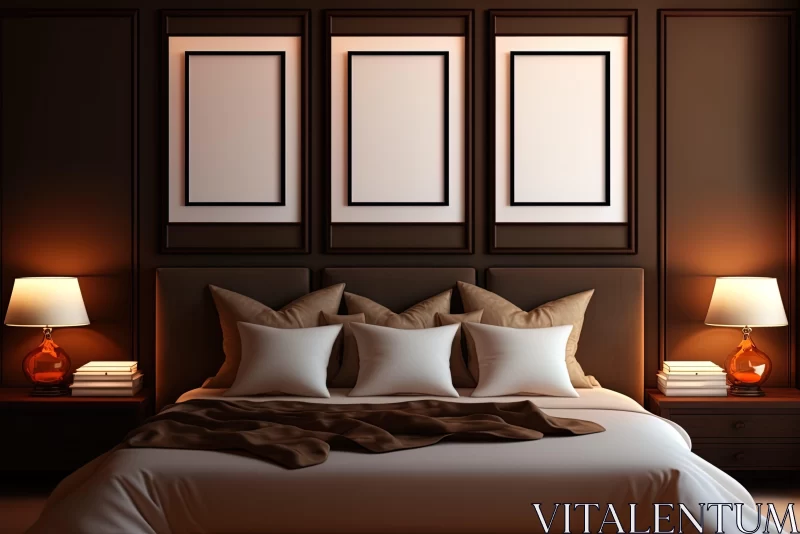 Luxurious Bedroom with Artistic Frames in Chiaroscuro Style AI Image