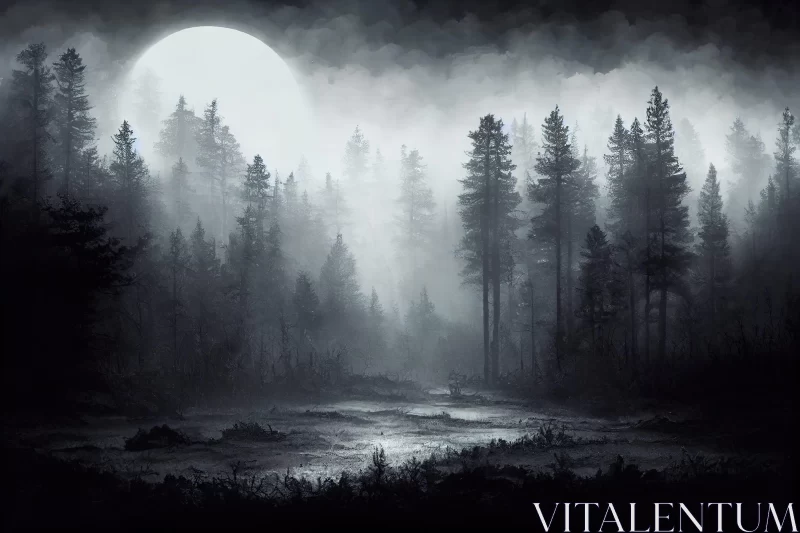 Moonlit Forest: A Gothic Illustration AI Image