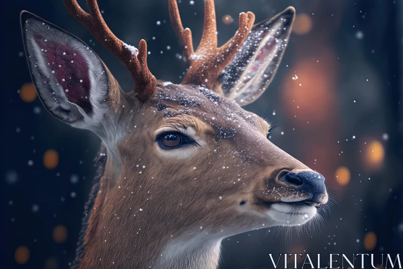 Snowy Deer Portrait: A Dreamlike Representation in Art AI Image