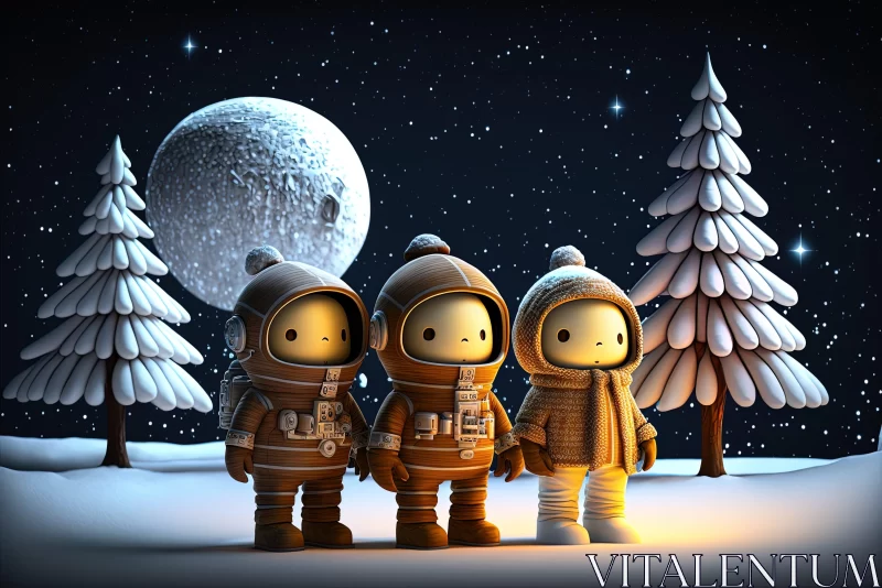 Winter Moon Exploration: Astronauts in 3D Toycore Style AI Image
