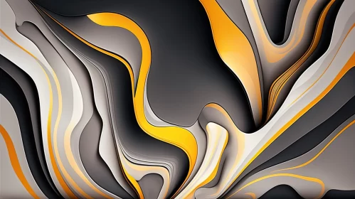 Abstract Grey and Yellow Art with Gold Lines