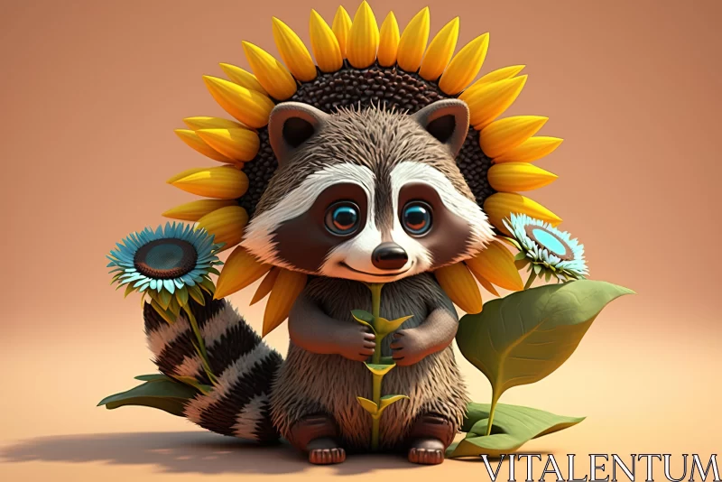 Cute Raccoon with Sunflowers - 3D Concept Art AI Image