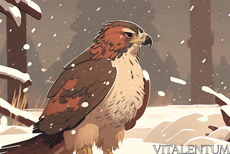 Graphic Novel Inspired Hawk in Snowy Landscape AI Image