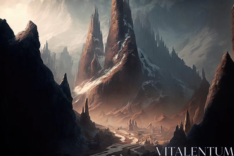Otherworldly Mountain Landscape - Fantasy Art AI Image