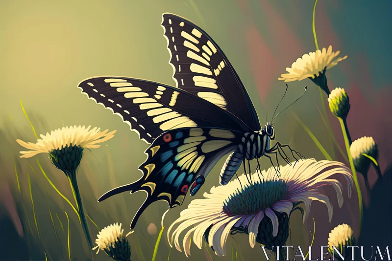 Butterfly on Flower: A Playful Cartoonish Illustration AI Image