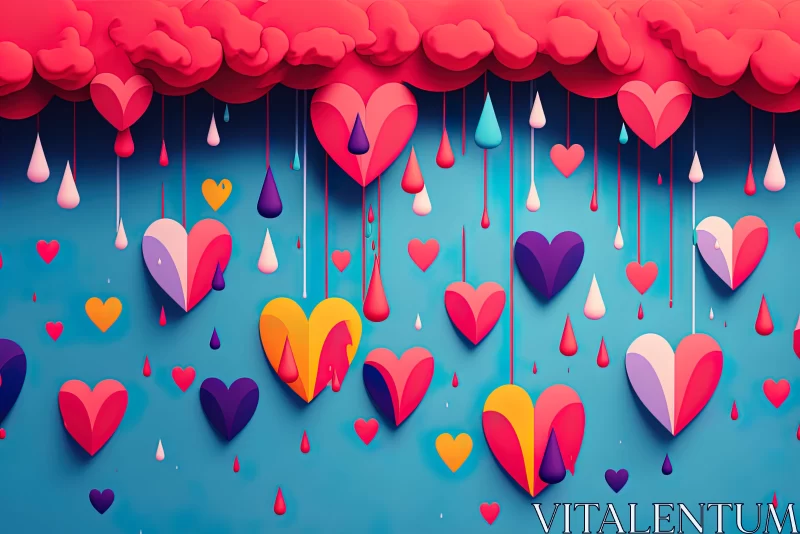 AI ART Cartoonish Paper Hearts in Colorful Dreamscape: A Romantic Illustration