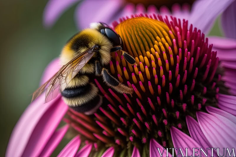 Close-Up of Bee on Pink Coneflower - A Nature's Beauty AI Image