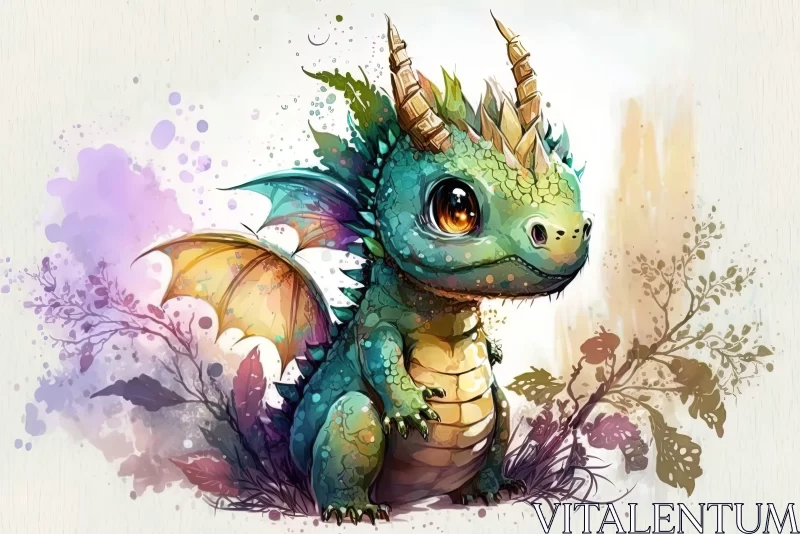 Colorful Baby Dragon in a Field - Digital Art AI Image