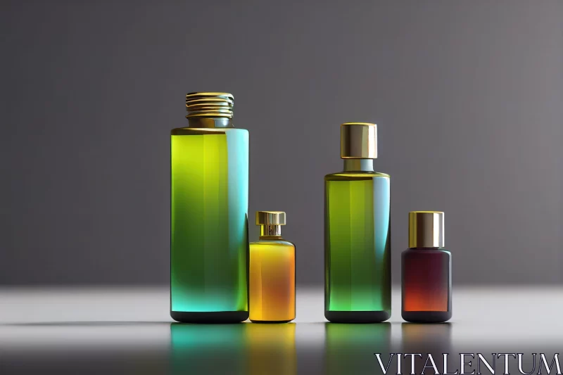 AI ART Elegant Perfume Bottle Set in Emerald and Yellow - 3D Rendering