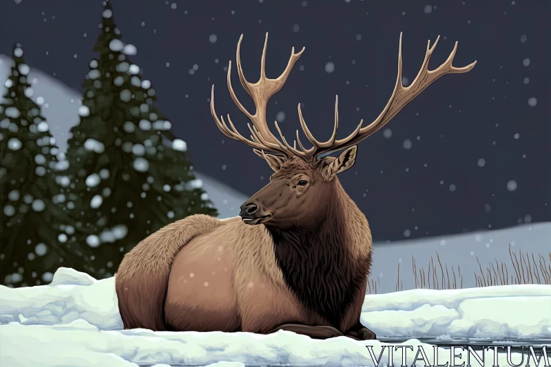 Majestic Elk in Snowy Wilderness AI Image