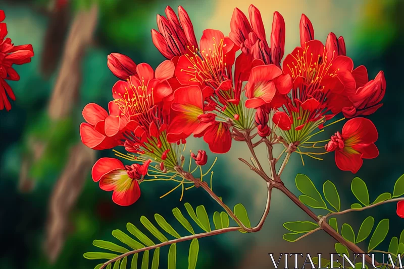 Radiant Red Flowers: A Captivating Display of Tropical Symbolism AI Image