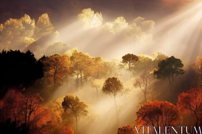 Autumn Landscape Bathed in Sunbeams - Nature's Celebration AI Image