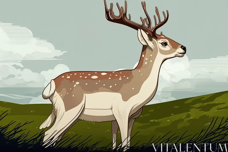 Detailed Illustration of a Deer in a Grassy Field AI Image