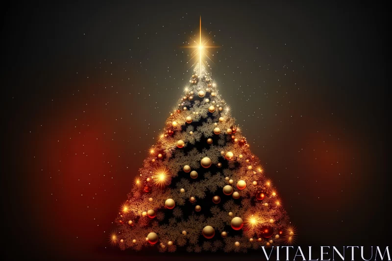 Illuminated Christmas Tree with Luminous Spheres on Dark Background AI Image