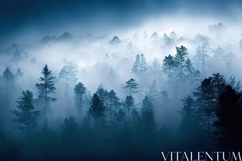 Misty Sunrise Over Pine Forest - Norwegian Nature Art AI Image