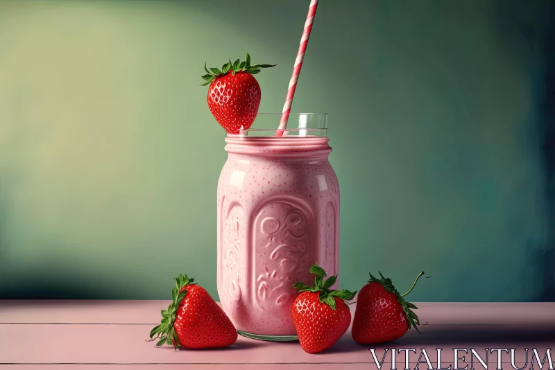 Strawberry Smoothie in Pink Jar - A Texture-rich Artistic Rendering AI Image