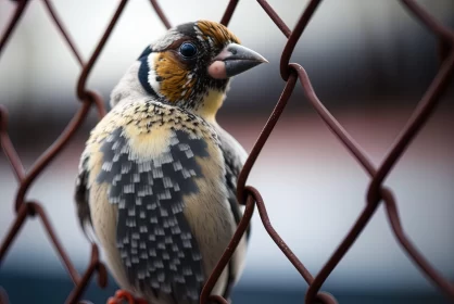Bird Behind Gold Chain Link Fence - Emotional Intensity and Suburban Ennui