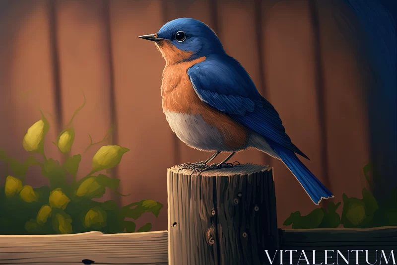 Bluebird on Painted Wood - A Blend of Realism and Game Art AI Image